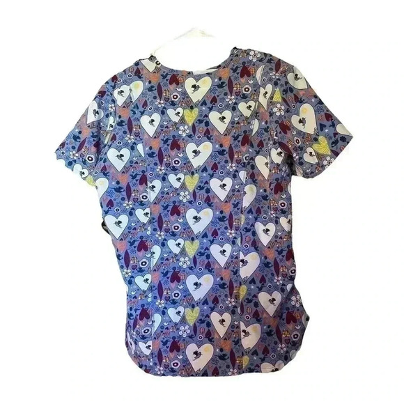 SCRUBAID TAPERED FIT STRETCH SIZE LARGE SCRUB WITH BIRDS AND HEARTS - Picture 2 of 2